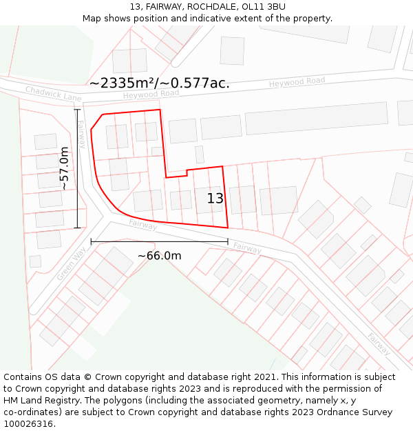 13, FAIRWAY, ROCHDALE, OL11 3BU: Plot and title map