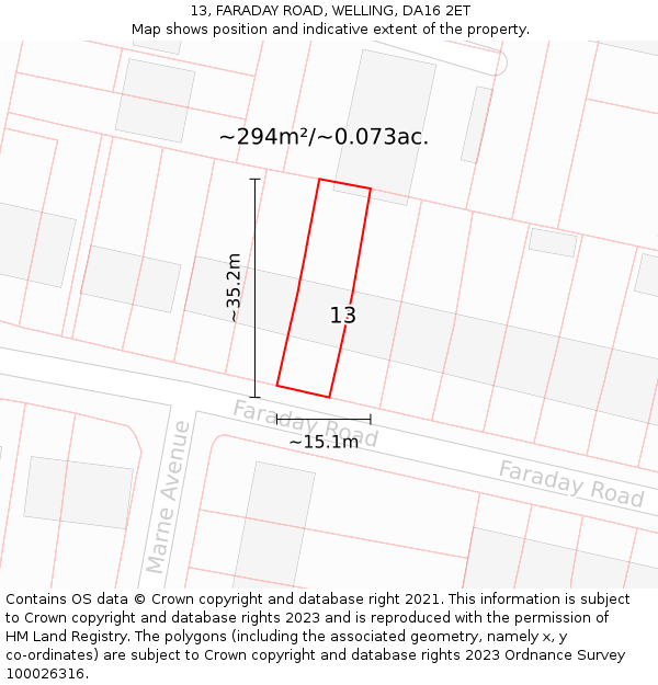 13, FARADAY ROAD, WELLING, DA16 2ET: Plot and title map