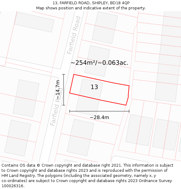 13, FARFIELD ROAD, SHIPLEY, BD18 4QP: Plot and title map