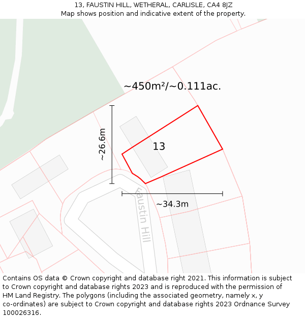 13, FAUSTIN HILL, WETHERAL, CARLISLE, CA4 8JZ: Plot and title map