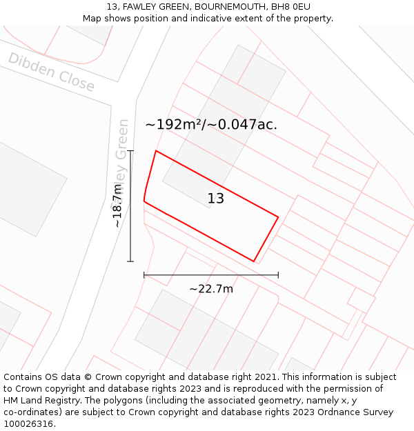 13, FAWLEY GREEN, BOURNEMOUTH, BH8 0EU: Plot and title map