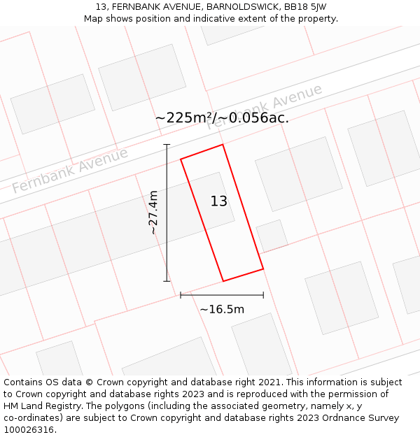 13, FERNBANK AVENUE, BARNOLDSWICK, BB18 5JW: Plot and title map