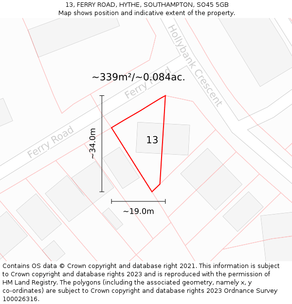 13, FERRY ROAD, HYTHE, SOUTHAMPTON, SO45 5GB: Plot and title map