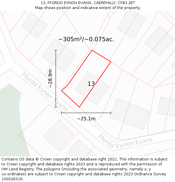 13, FFORDD EYNON EVANS, CAERPHILLY, CF83 2ET: Plot and title map