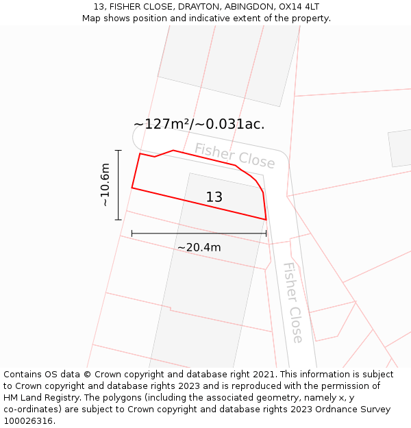13, FISHER CLOSE, DRAYTON, ABINGDON, OX14 4LT: Plot and title map