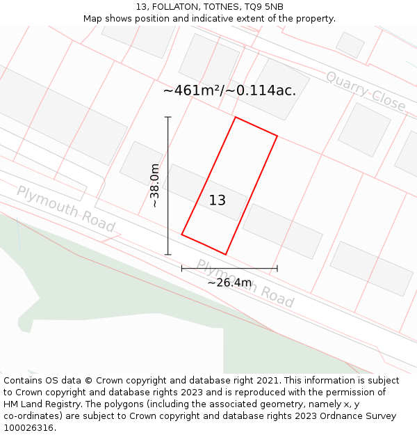 13, FOLLATON, TOTNES, TQ9 5NB: Plot and title map