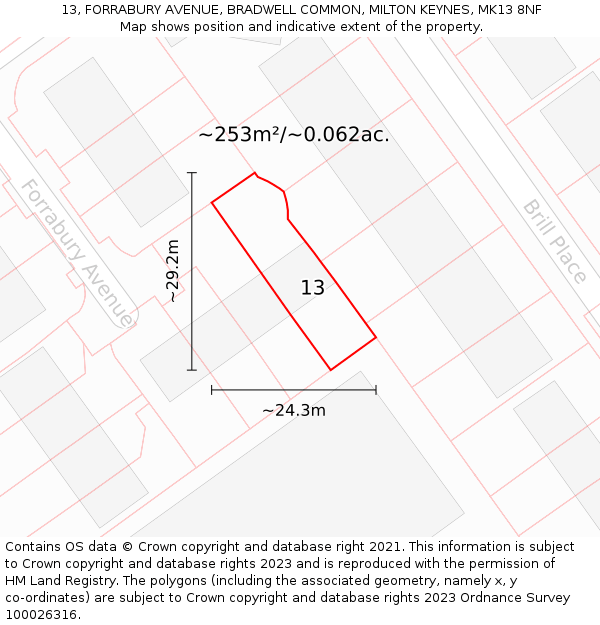 13, FORRABURY AVENUE, BRADWELL COMMON, MILTON KEYNES, MK13 8NF: Plot and title map