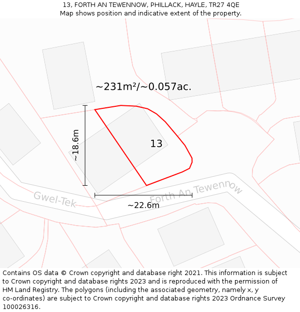 13, FORTH AN TEWENNOW, PHILLACK, HAYLE, TR27 4QE: Plot and title map