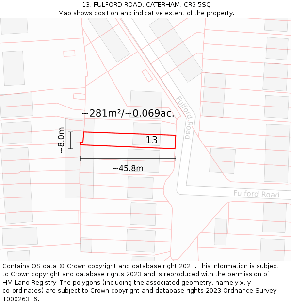 13, FULFORD ROAD, CATERHAM, CR3 5SQ: Plot and title map