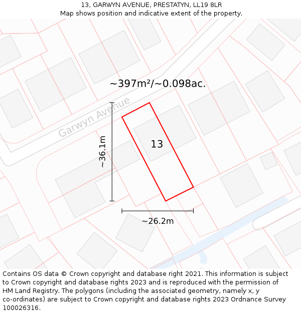 13, GARWYN AVENUE, PRESTATYN, LL19 8LR: Plot and title map