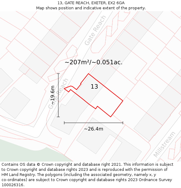 13, GATE REACH, EXETER, EX2 6GA: Plot and title map