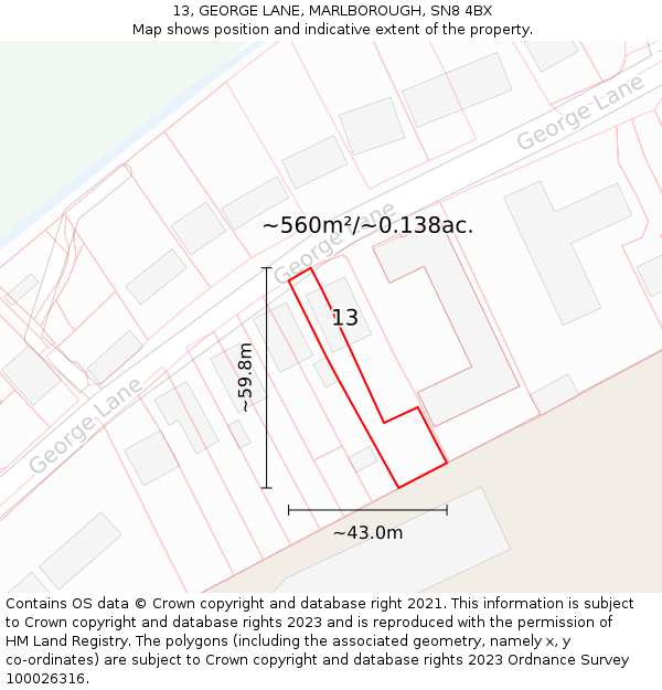 13, GEORGE LANE, MARLBOROUGH, SN8 4BX: Plot and title map