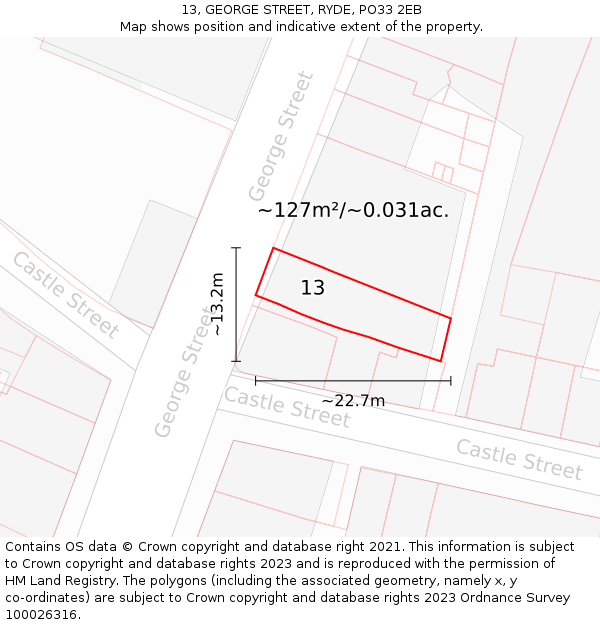 13, GEORGE STREET, RYDE, PO33 2EB: Plot and title map