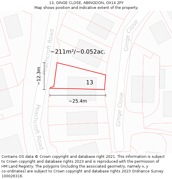 13, GINGE CLOSE, ABINGDON, OX14 2PY: Plot and title map