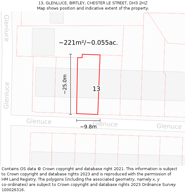 13, GLENLUCE, BIRTLEY, CHESTER LE STREET, DH3 2HZ: Plot and title map