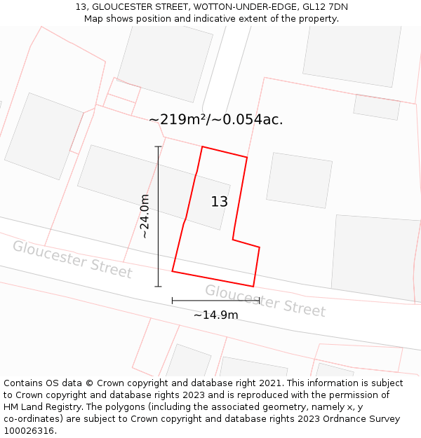 13, GLOUCESTER STREET, WOTTON-UNDER-EDGE, GL12 7DN: Plot and title map