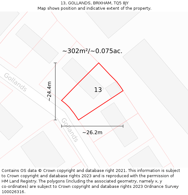 13, GOLLANDS, BRIXHAM, TQ5 8JY: Plot and title map