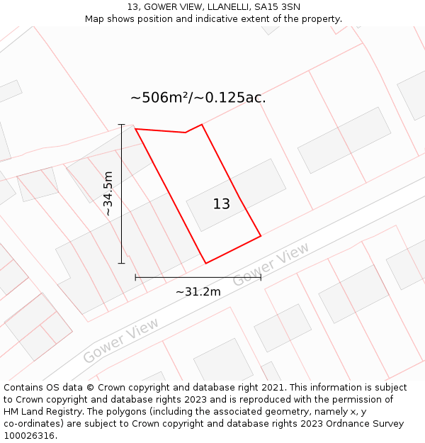 13, GOWER VIEW, LLANELLI, SA15 3SN: Plot and title map