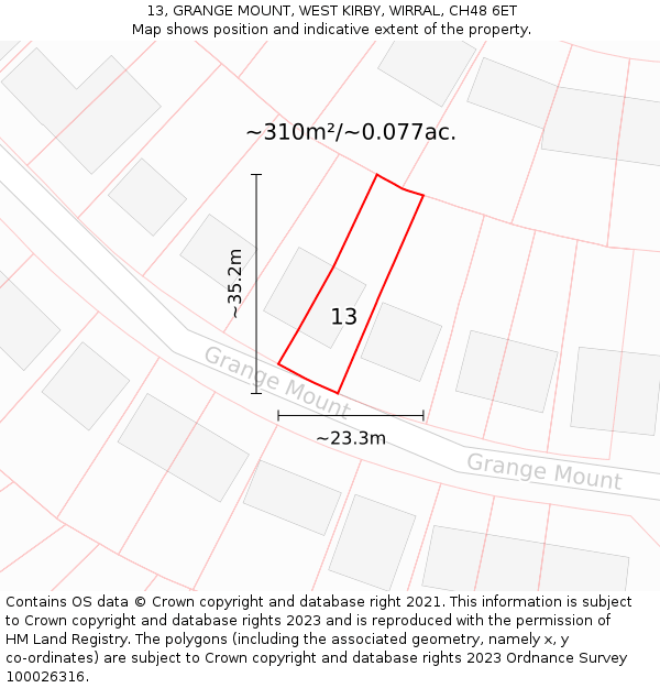 13, GRANGE MOUNT, WEST KIRBY, WIRRAL, CH48 6ET: Plot and title map