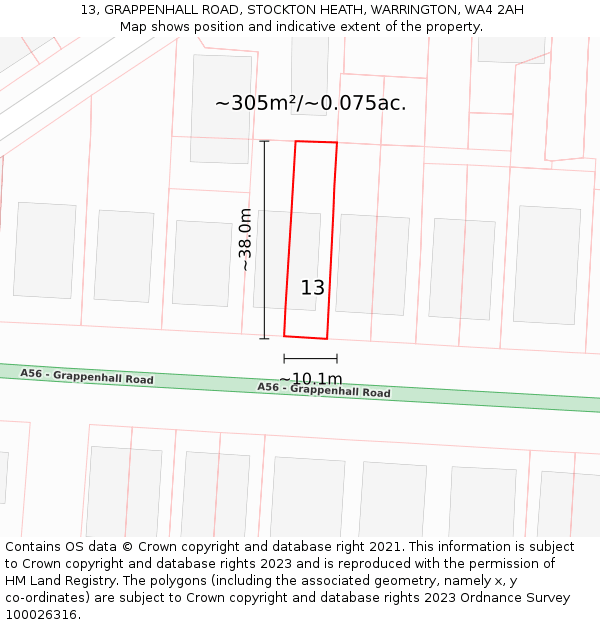 13, GRAPPENHALL ROAD, STOCKTON HEATH, WARRINGTON, WA4 2AH: Plot and title map