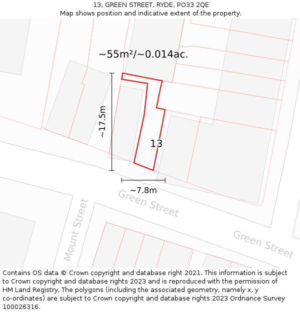 13, GREEN STREET, RYDE, PO33 2QE: Plot and title map