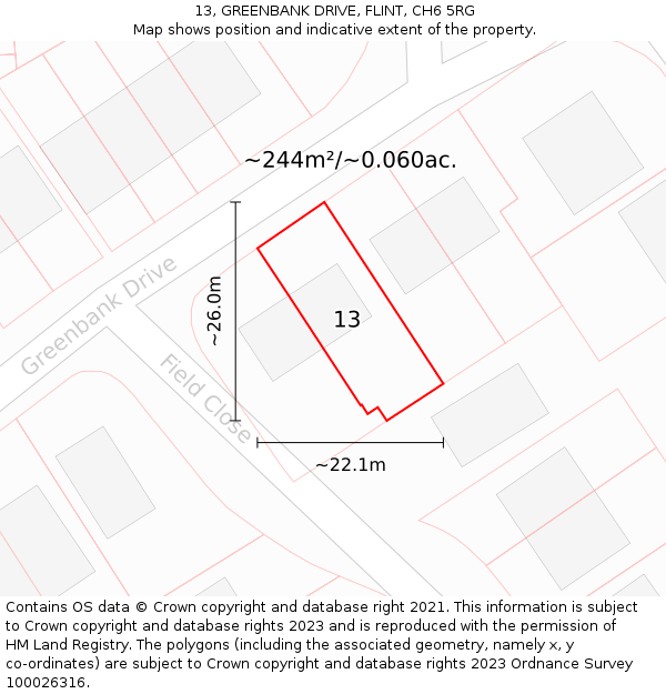 13, GREENBANK DRIVE, FLINT, CH6 5RG: Plot and title map