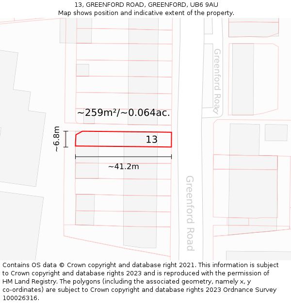 13, GREENFORD ROAD, GREENFORD, UB6 9AU: Plot and title map