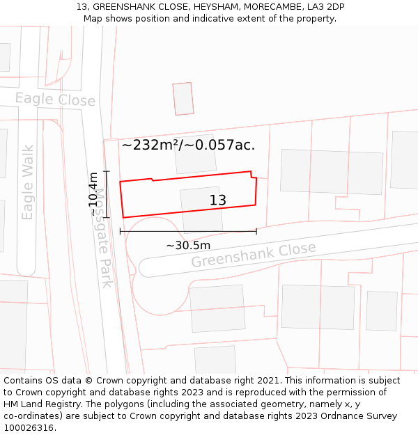 13, GREENSHANK CLOSE, HEYSHAM, MORECAMBE, LA3 2DP: Plot and title map