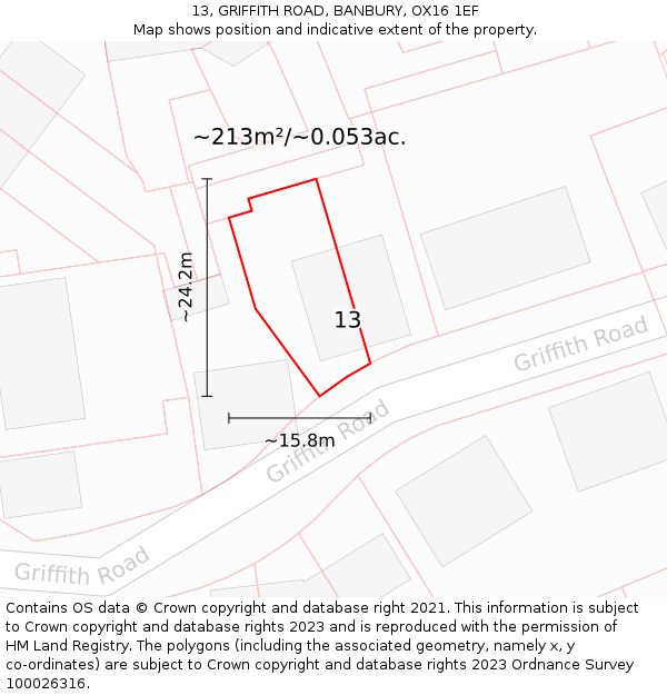 13, GRIFFITH ROAD, BANBURY, OX16 1EF: Plot and title map