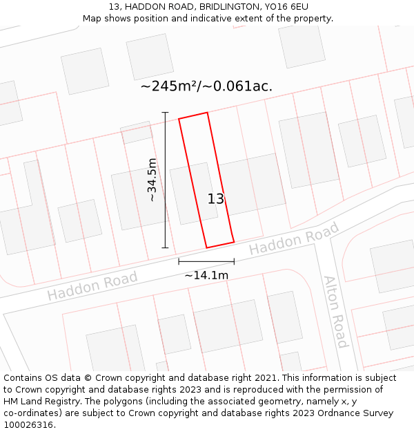 13, HADDON ROAD, BRIDLINGTON, YO16 6EU: Plot and title map