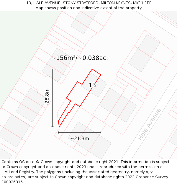 13, HALE AVENUE, STONY STRATFORD, MILTON KEYNES, MK11 1EP: Plot and title map