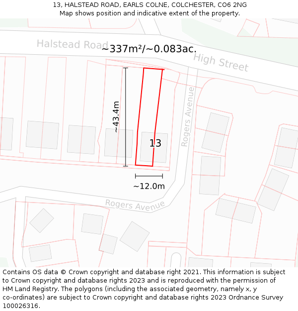 13, HALSTEAD ROAD, EARLS COLNE, COLCHESTER, CO6 2NG: Plot and title map