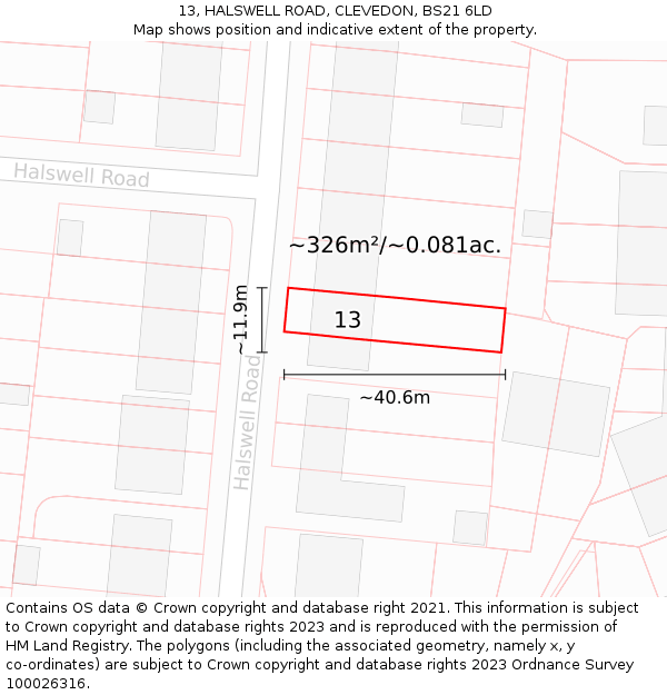 13, HALSWELL ROAD, CLEVEDON, BS21 6LD: Plot and title map