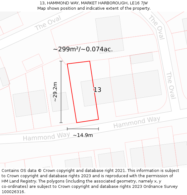 13, HAMMOND WAY, MARKET HARBOROUGH, LE16 7JW: Plot and title map