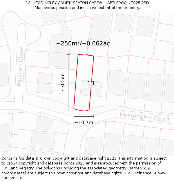 13, HEADINGLEY COURT, SEATON CAREW, HARTLEPOOL, TS25 2PD: Plot and title map