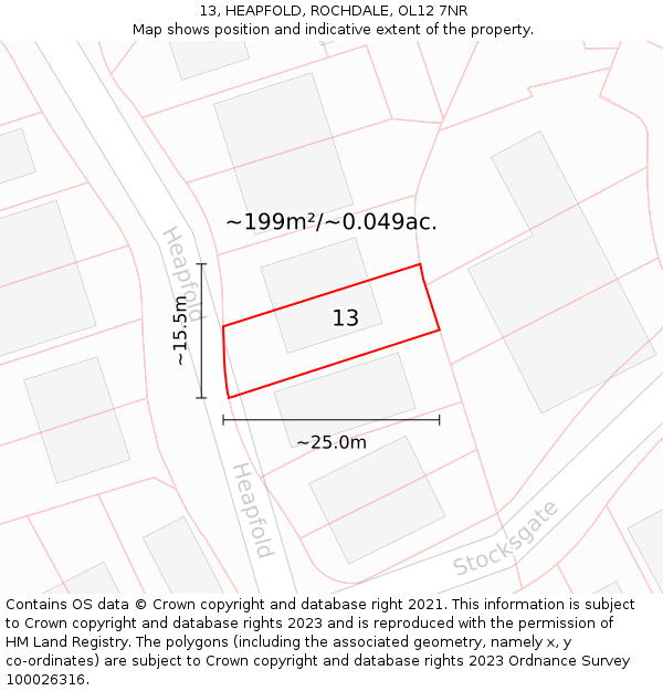 13, HEAPFOLD, ROCHDALE, OL12 7NR: Plot and title map