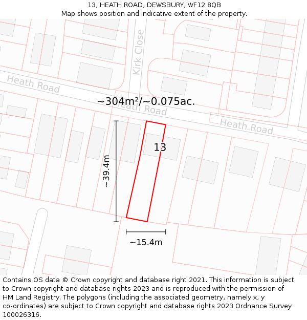 13, HEATH ROAD, DEWSBURY, WF12 8QB: Plot and title map