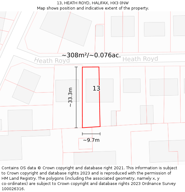 13, HEATH ROYD, HALIFAX, HX3 0NW: Plot and title map