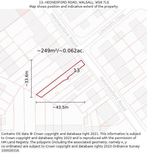 13, HEDNESFORD ROAD, WALSALL, WS8 7LS: Plot and title map