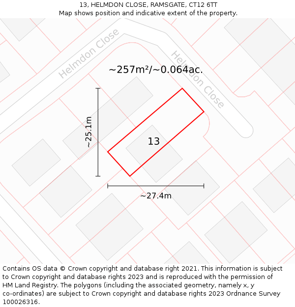 13, HELMDON CLOSE, RAMSGATE, CT12 6TT: Plot and title map