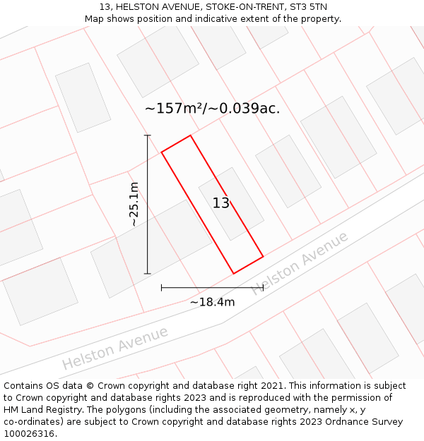 13, HELSTON AVENUE, STOKE-ON-TRENT, ST3 5TN: Plot and title map
