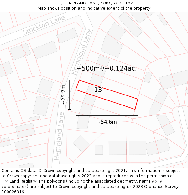 13, HEMPLAND LANE, YORK, YO31 1AZ: Plot and title map