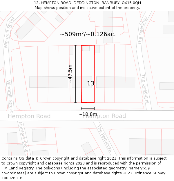 13, HEMPTON ROAD, DEDDINGTON, BANBURY, OX15 0QH: Plot and title map