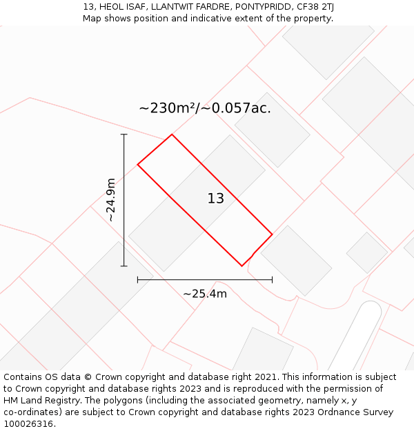 13, HEOL ISAF, LLANTWIT FARDRE, PONTYPRIDD, CF38 2TJ: Plot and title map