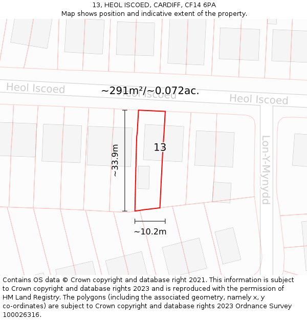 13, HEOL ISCOED, CARDIFF, CF14 6PA: Plot and title map