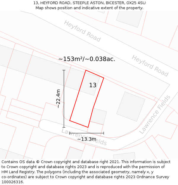 13, HEYFORD ROAD, STEEPLE ASTON, BICESTER, OX25 4SU: Plot and title map