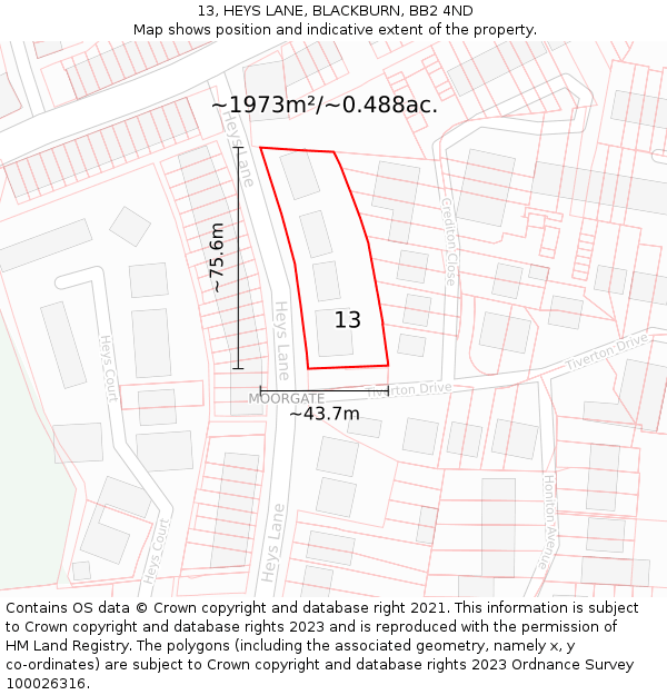 13, HEYS LANE, BLACKBURN, BB2 4ND: Plot and title map