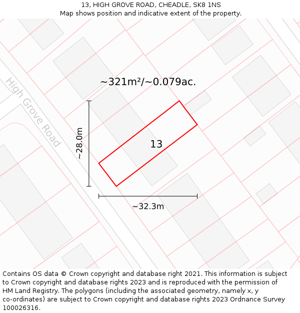 13, HIGH GROVE ROAD, CHEADLE, SK8 1NS: Plot and title map