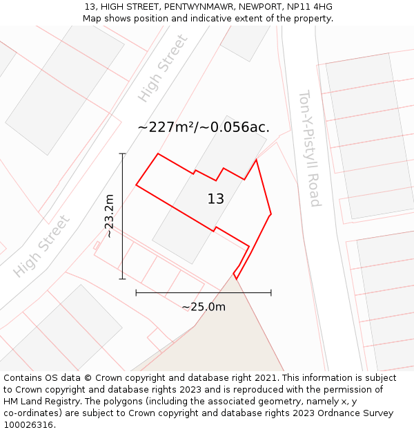 13, HIGH STREET, PENTWYNMAWR, NEWPORT, NP11 4HG: Plot and title map