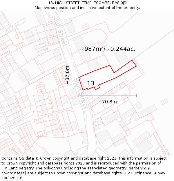 13, HIGH STREET, TEMPLECOMBE, BA8 0JD: Plot and title map